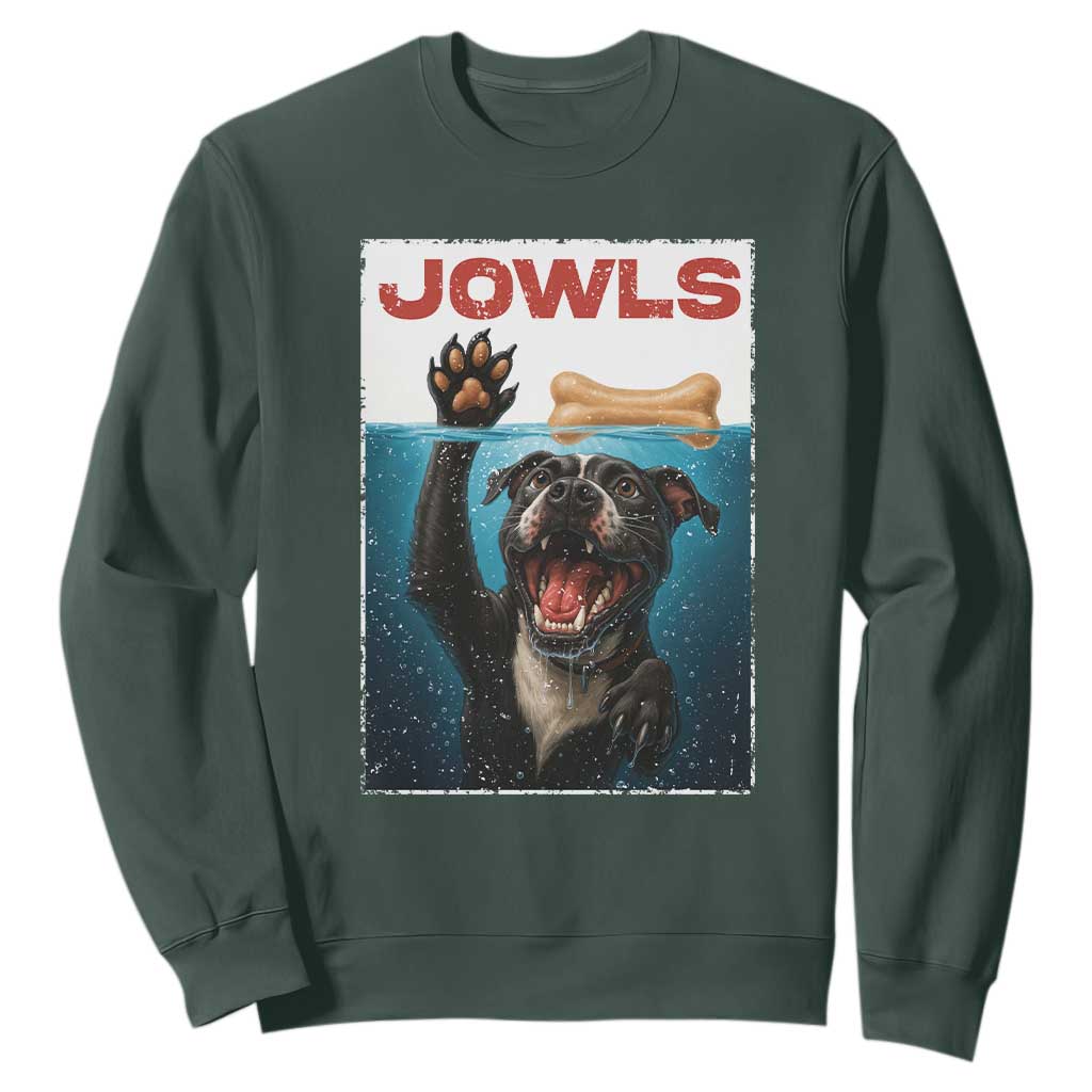 Pitbull Lover Sweatshirt Funny Jowls Horror Dog Poster TS12 Dark Forest Green Print Your Wear