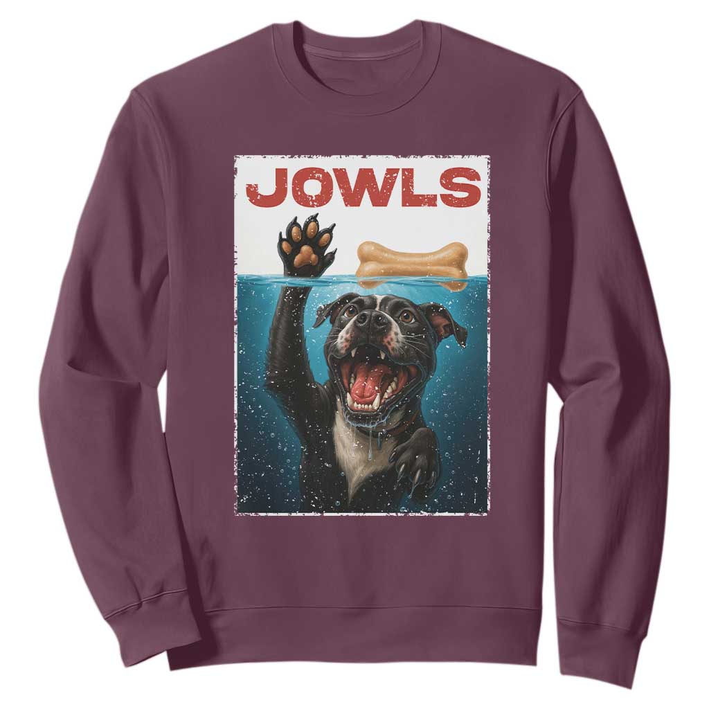 Pitbull Lover Sweatshirt Funny Jowls Horror Dog Poster TS12 Maroon Print Your Wear