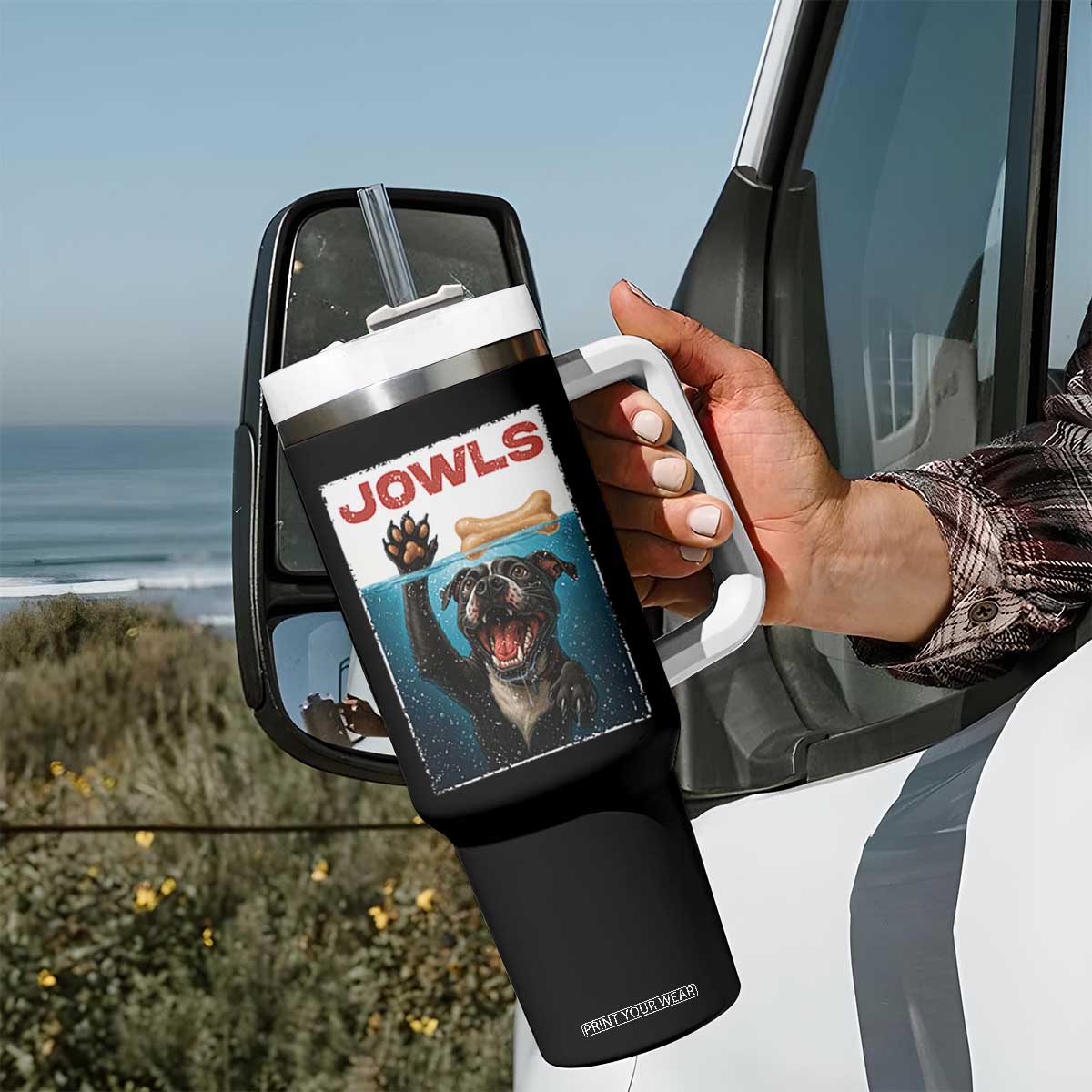 Pitbull Lover Tumbler With Handle Funny Jowls Horror Dog Poster TS12 Print Your Wear