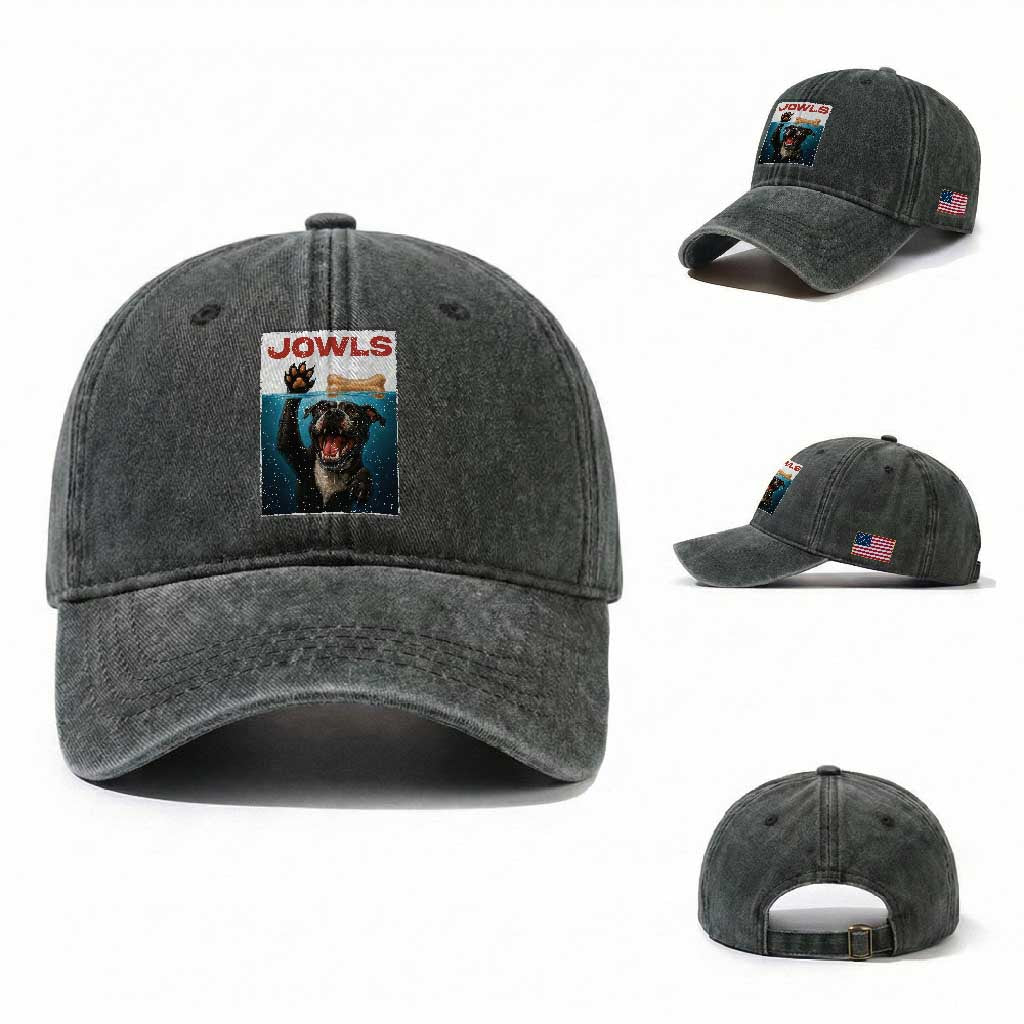 Pitbull Lover Washed Cotton Baseball Cap Funny Jowls Horror Dog Poster TS12 Washed Cap Universal Fit Dark Green Print Your Wear