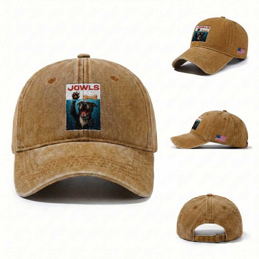 Pitbull Lover Washed Cotton Baseball Cap Funny Jowls Horror Dog Poster TS12 Washed Cap Universal Fit Yellow Ochre Print Your Wear
