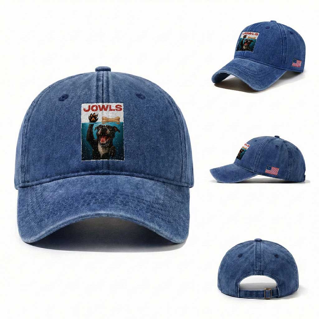 Pitbull Lover Washed Cotton Baseball Cap Funny Jowls Horror Dog Poster TS12 Washed Cap Universal Fit Royal Blue Print Your Wear