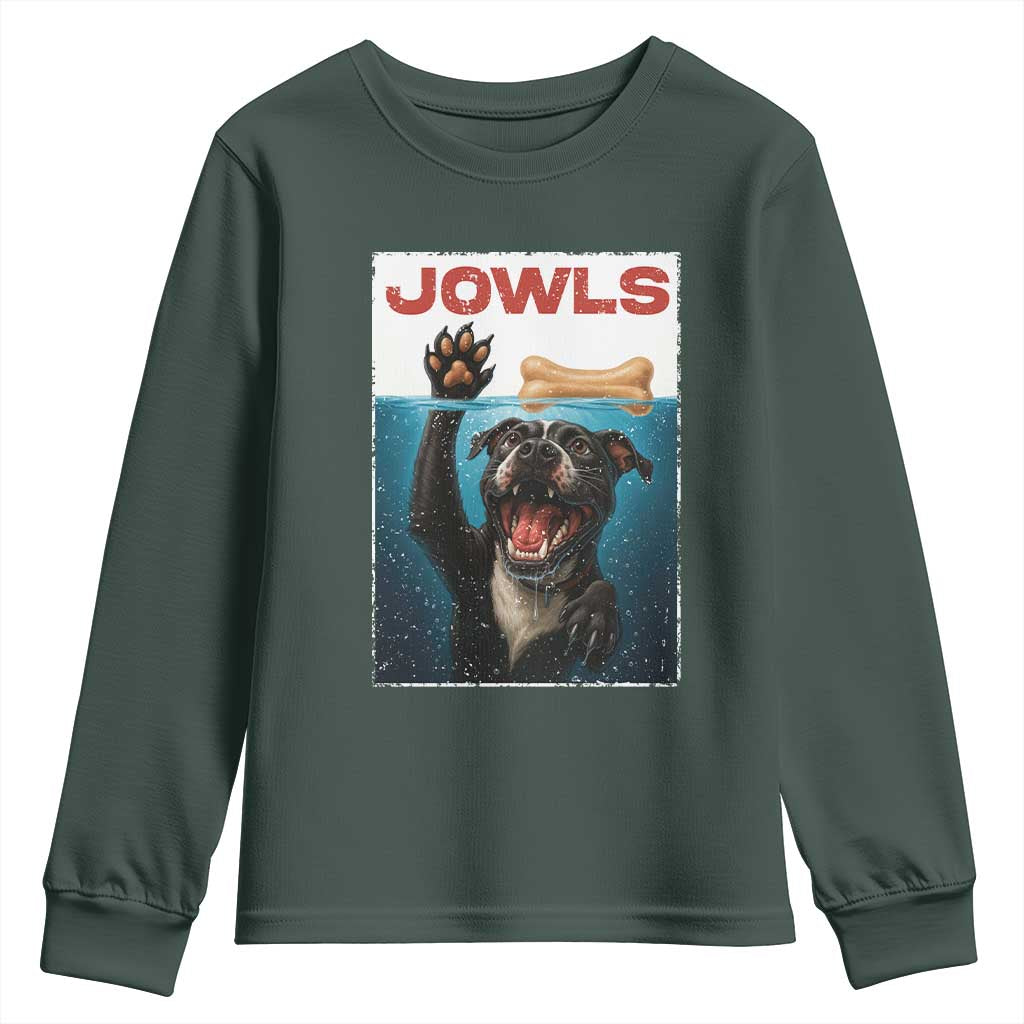 Pitbull Lover Youth Sweatshirt Funny Jowls Horror Dog Poster TS12 Dark Forest Green Print Your Wear