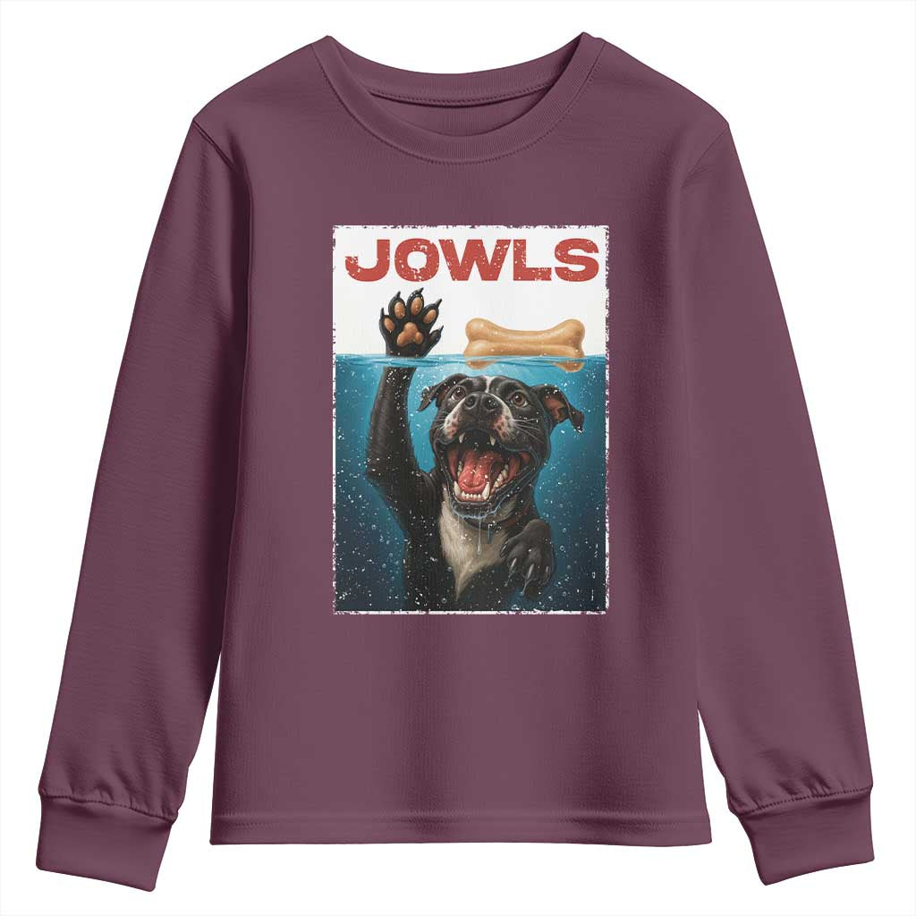 Pitbull Lover Youth Sweatshirt Funny Jowls Horror Dog Poster TS12 Maroon Print Your Wear