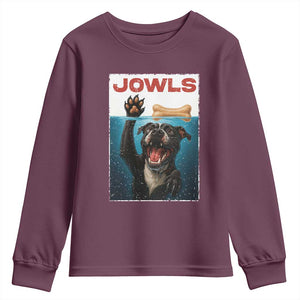 Pitbull Lover Youth Sweatshirt Funny Jowls Horror Dog Poster TS12 Maroon Print Your Wear
