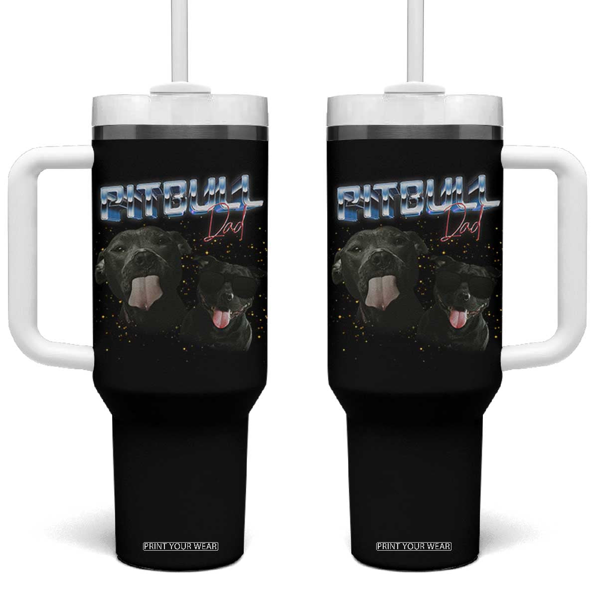 Pitbull Dad Tumbler With Handle Funny Gift For Pitbull Lover TS12 One Size: 40 oz Black Print Your Wear