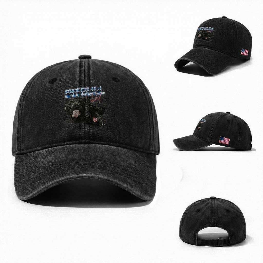 Pitbull Dad Washed Cotton Baseball Cap Funny Gift For Pitbull Lover TS12 Washed Cap Universal Fit Black Print Your Wear