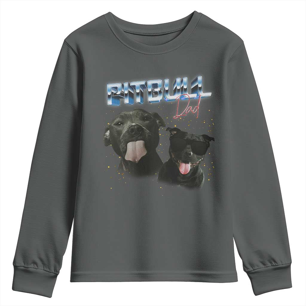Pitbull Dad Youth Sweatshirt Funny Gift For Pitbull Lover TS12 Dark Heather Print Your Wear