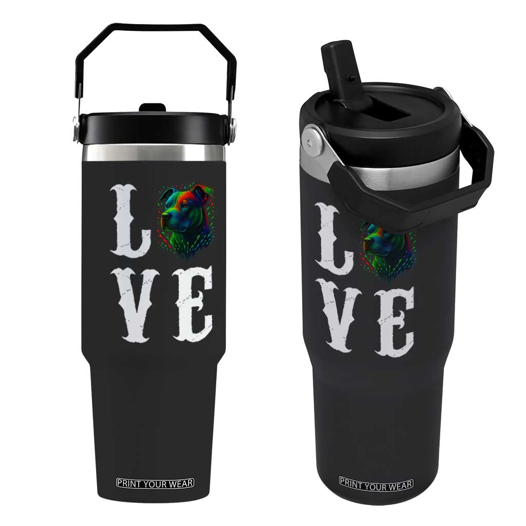 Colorful Pitbull Graphic Art For Dog Lover Flip Straw Tumbler TS12 One Size: 30 oz Black Print Your Wear
