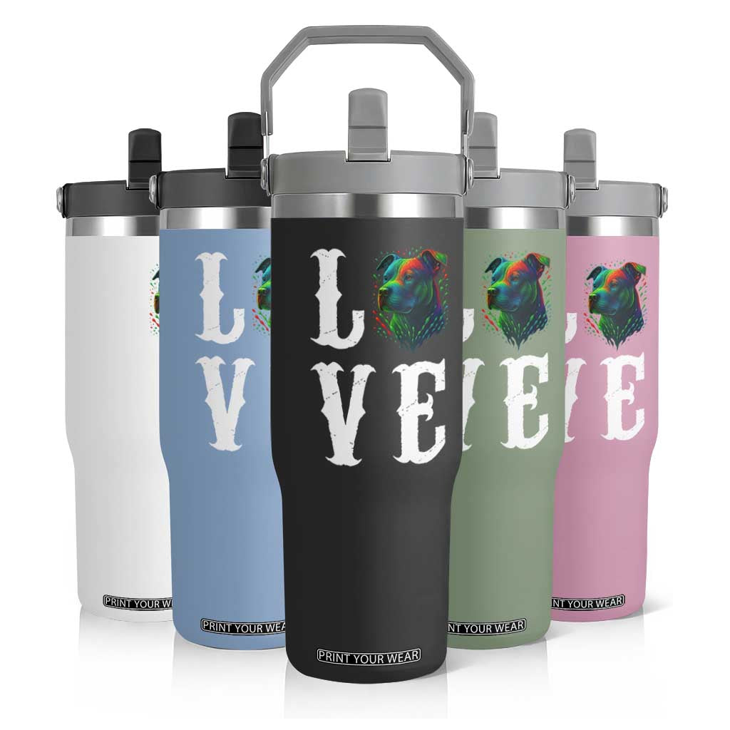 Colorful Pitbull Graphic Art For Dog Lover Flip Straw Tumbler TS12 Print Your Wear