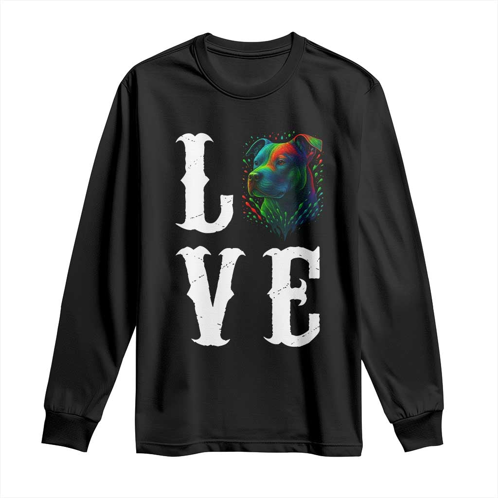 Colorful Pitbull Graphic Art For Dog Lover Long Sleeve Shirt TS12 Black Print Your Wear