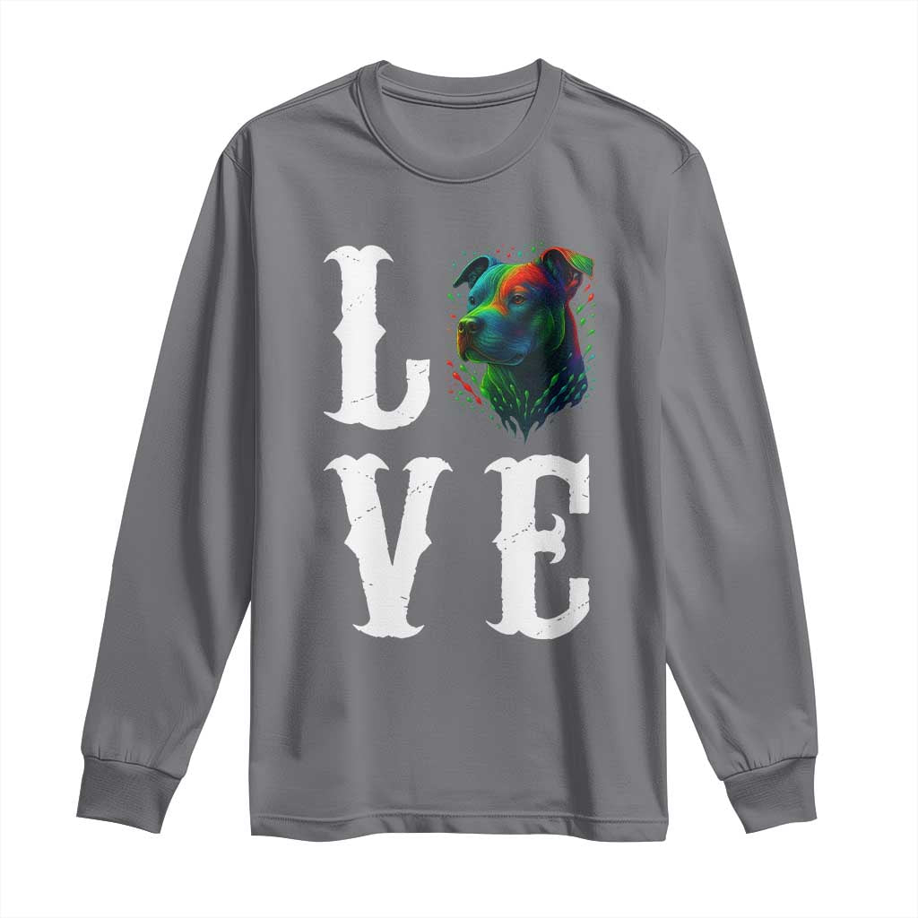Colorful Pitbull Graphic Art For Dog Lover Long Sleeve Shirt TS12 Charcoal Print Your Wear