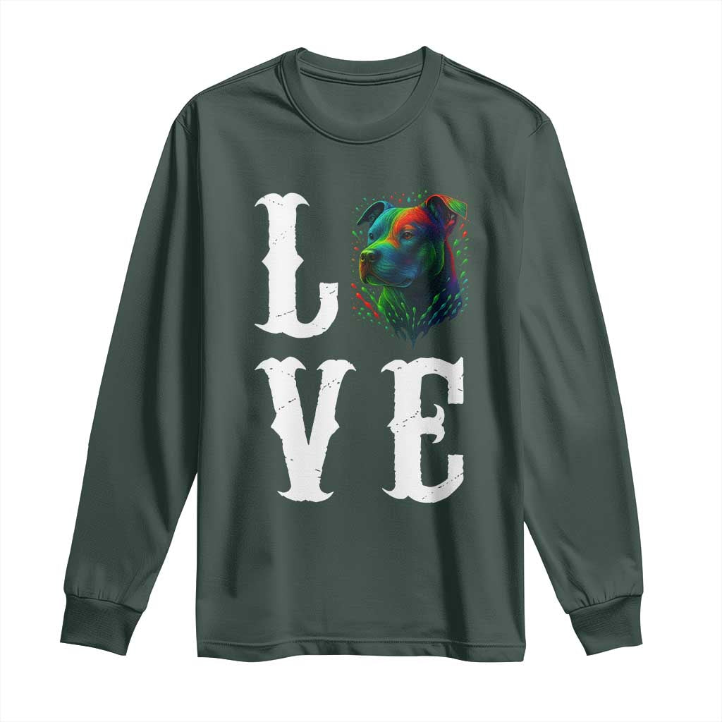 Colorful Pitbull Graphic Art For Dog Lover Long Sleeve Shirt TS12 Dark Forest Green Print Your Wear