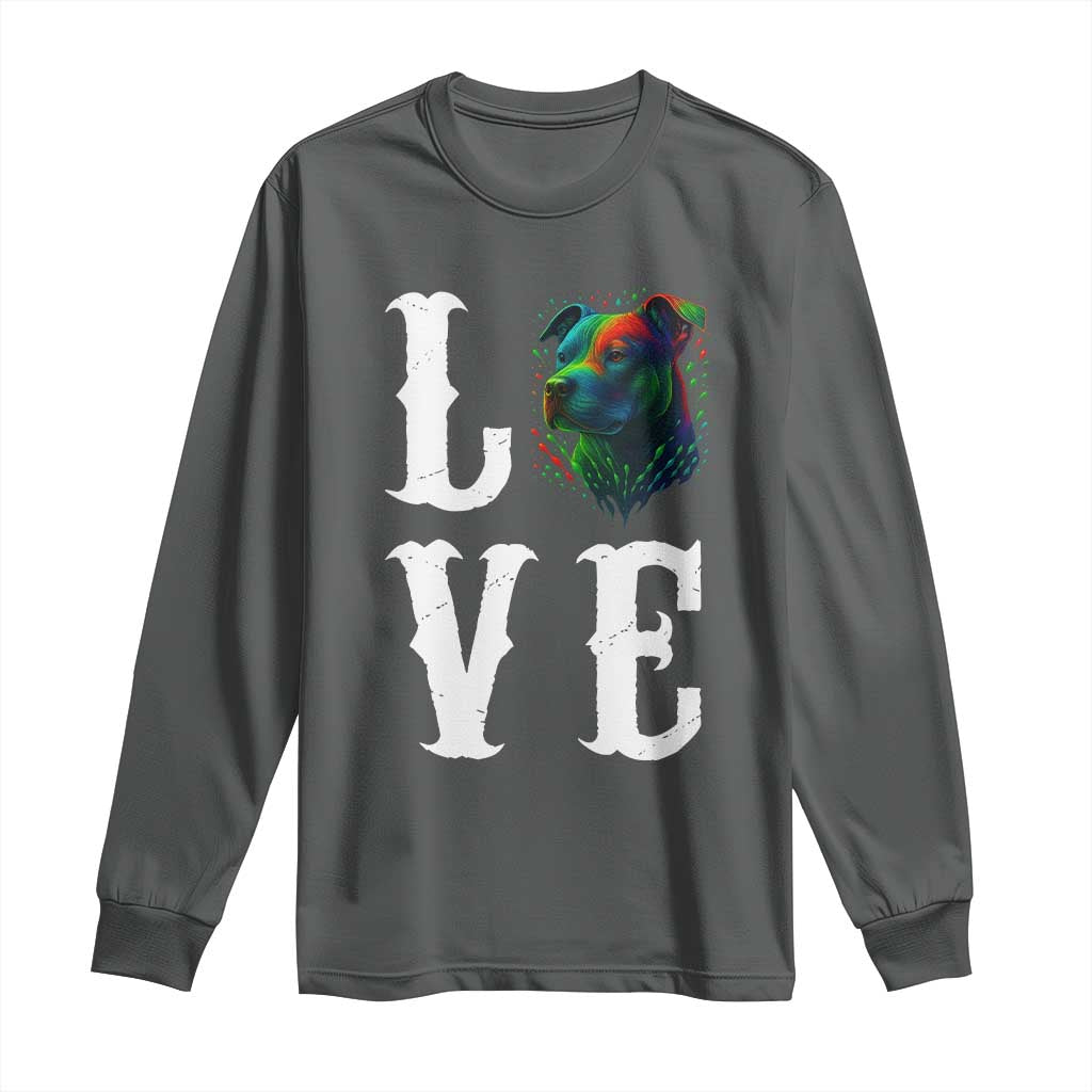 Colorful Pitbull Graphic Art For Dog Lover Long Sleeve Shirt TS12 Dark Heather Print Your Wear