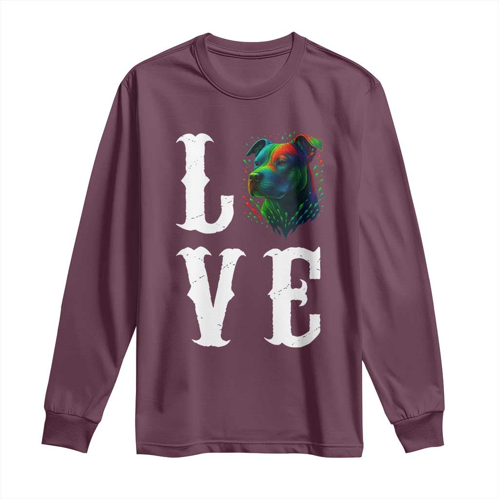 Colorful Pitbull Graphic Art For Dog Lover Long Sleeve Shirt TS12 Maroon Print Your Wear