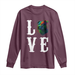 Colorful Pitbull Graphic Art For Dog Lover Long Sleeve Shirt TS12 Maroon Print Your Wear
