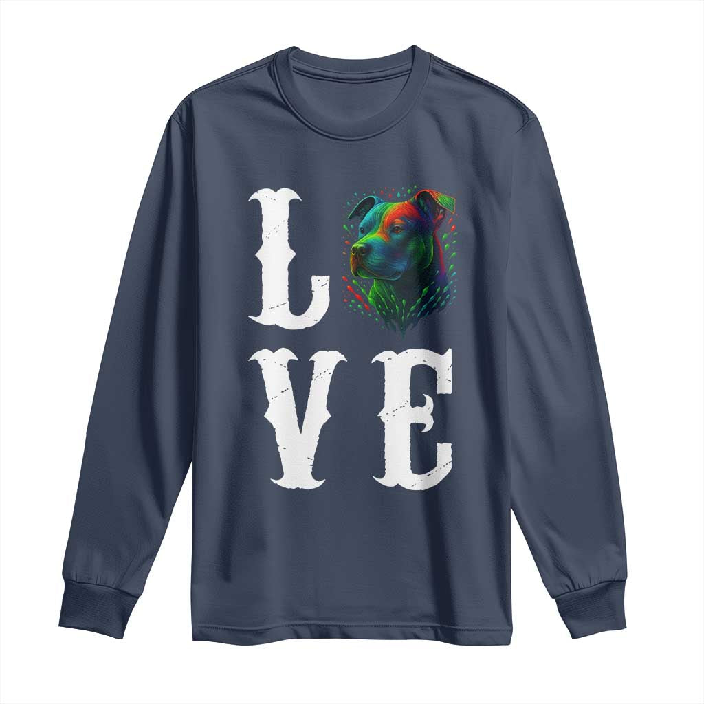 Colorful Pitbull Graphic Art For Dog Lover Long Sleeve Shirt TS12 Navy Print Your Wear