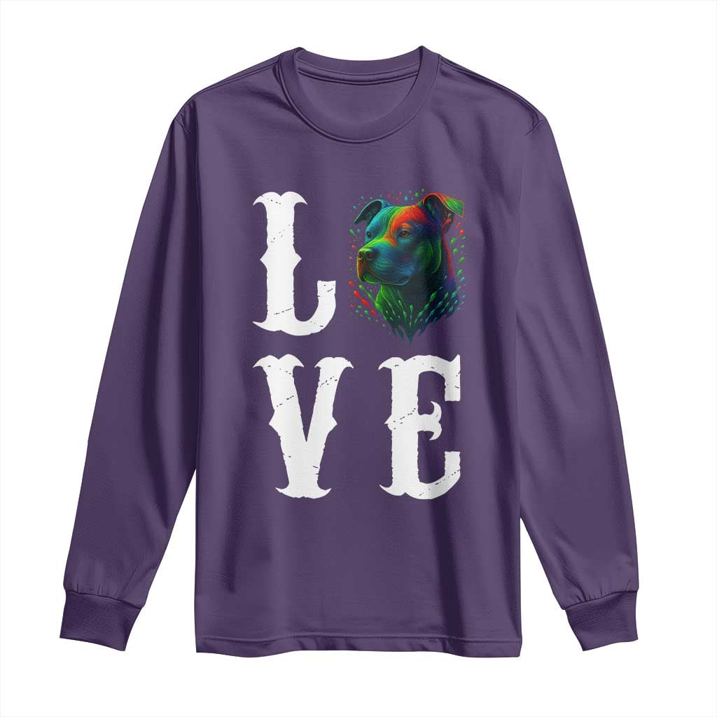 Colorful Pitbull Graphic Art For Dog Lover Long Sleeve Shirt TS12 Purple Print Your Wear