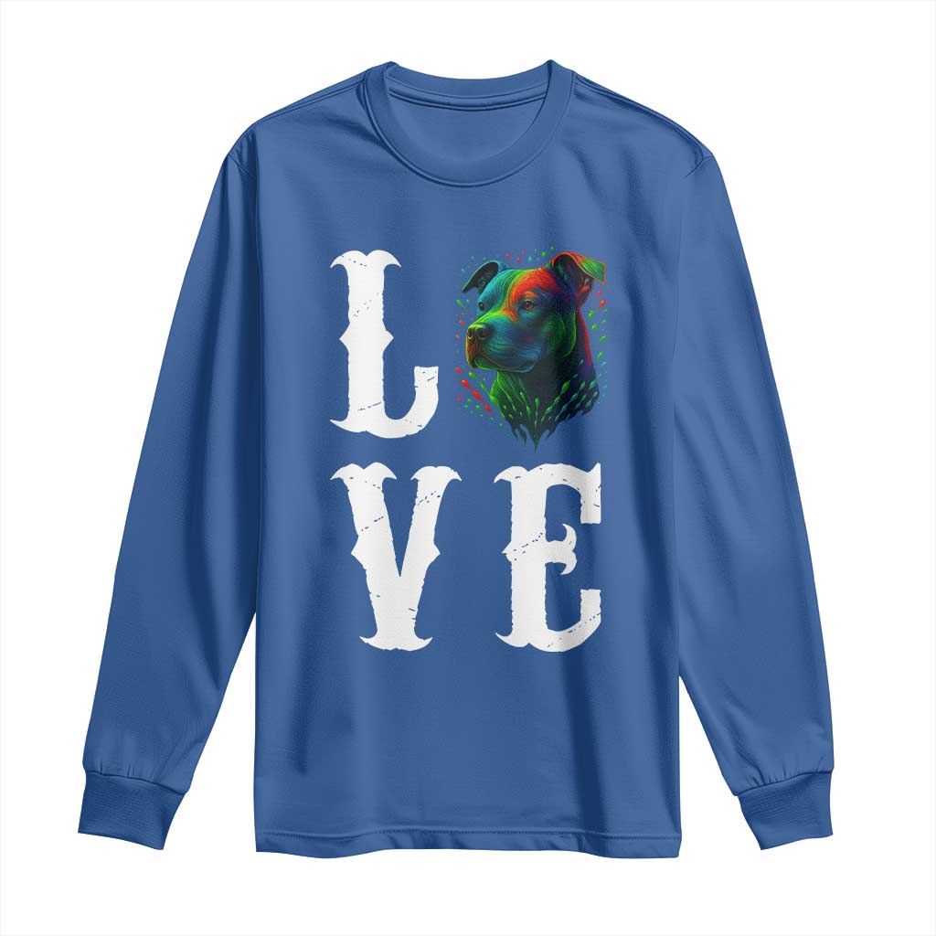 Colorful Pitbull Graphic Art For Dog Lover Long Sleeve Shirt TS12 Royal Blue Print Your Wear