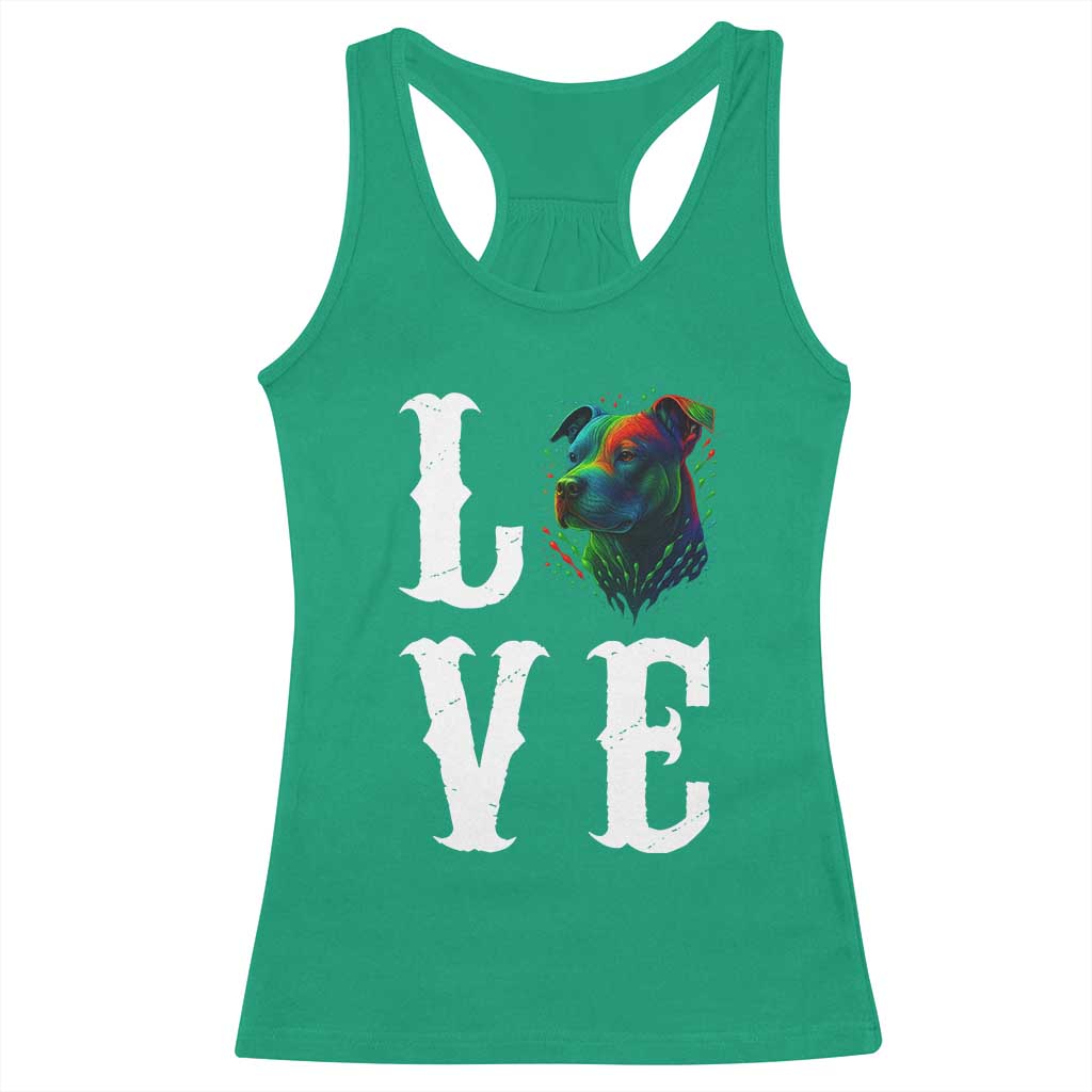 Colorful Pitbull Graphic Art For Dog Lover Racerback Tank Top TS12 Irish Green Print Your Wear