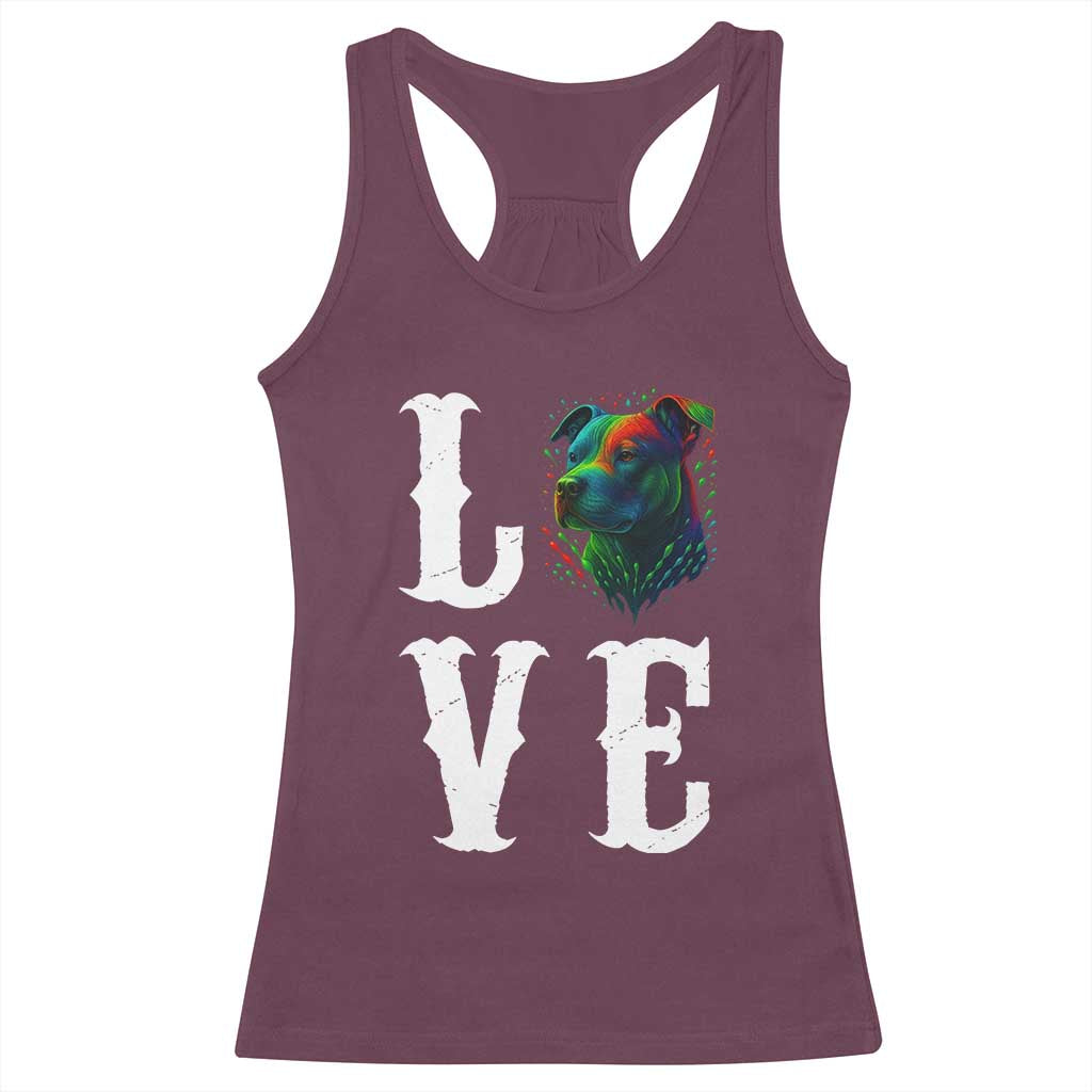 Colorful Pitbull Graphic Art For Dog Lover Racerback Tank Top TS12 Maroon Print Your Wear