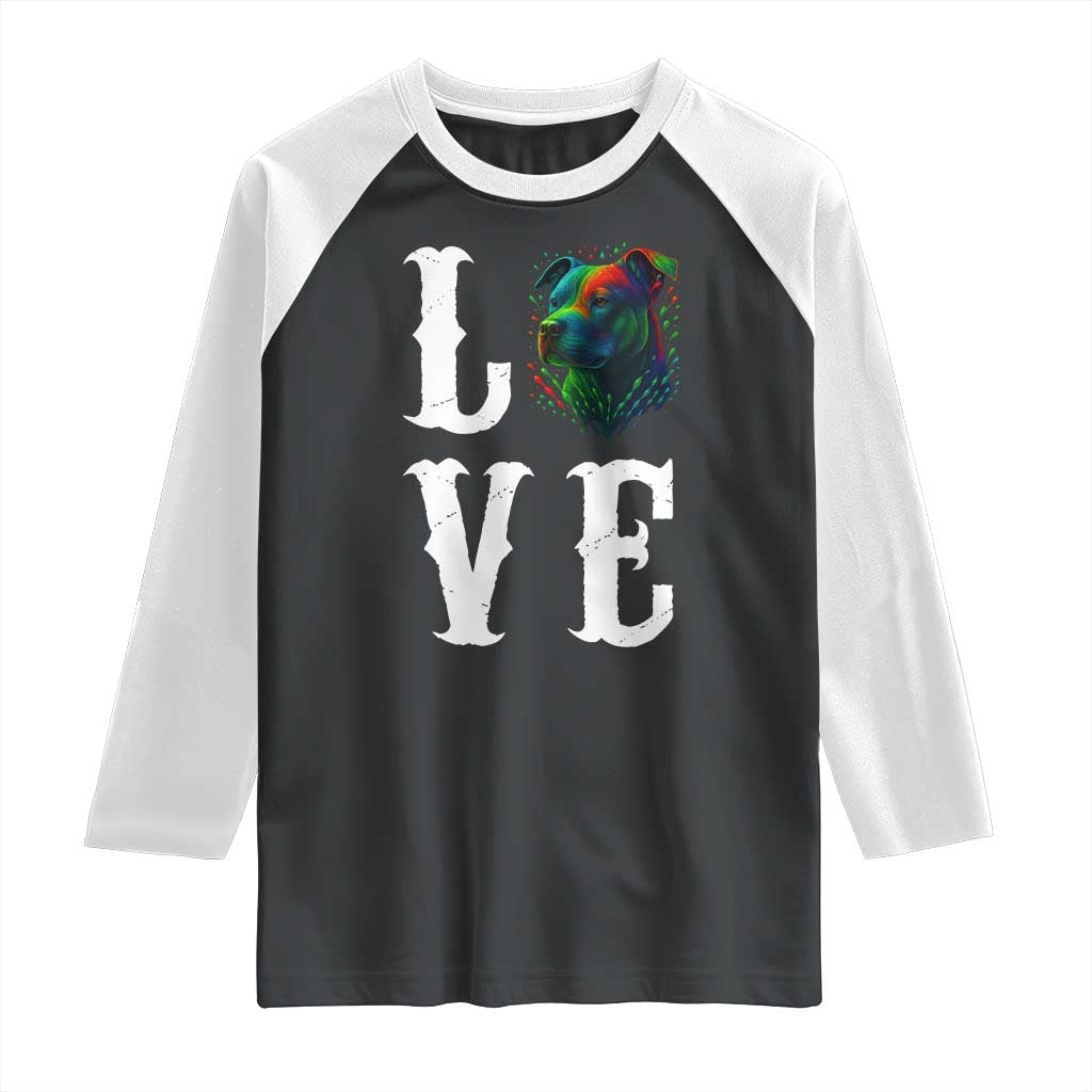 Colorful Pitbull Graphic Art For Dog Lover Raglan Shirt TS12 Black White Print Your Wear