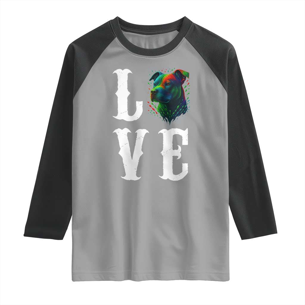Colorful Pitbull Graphic Art For Dog Lover Raglan Shirt TS12 Sport Gray Black Print Your Wear