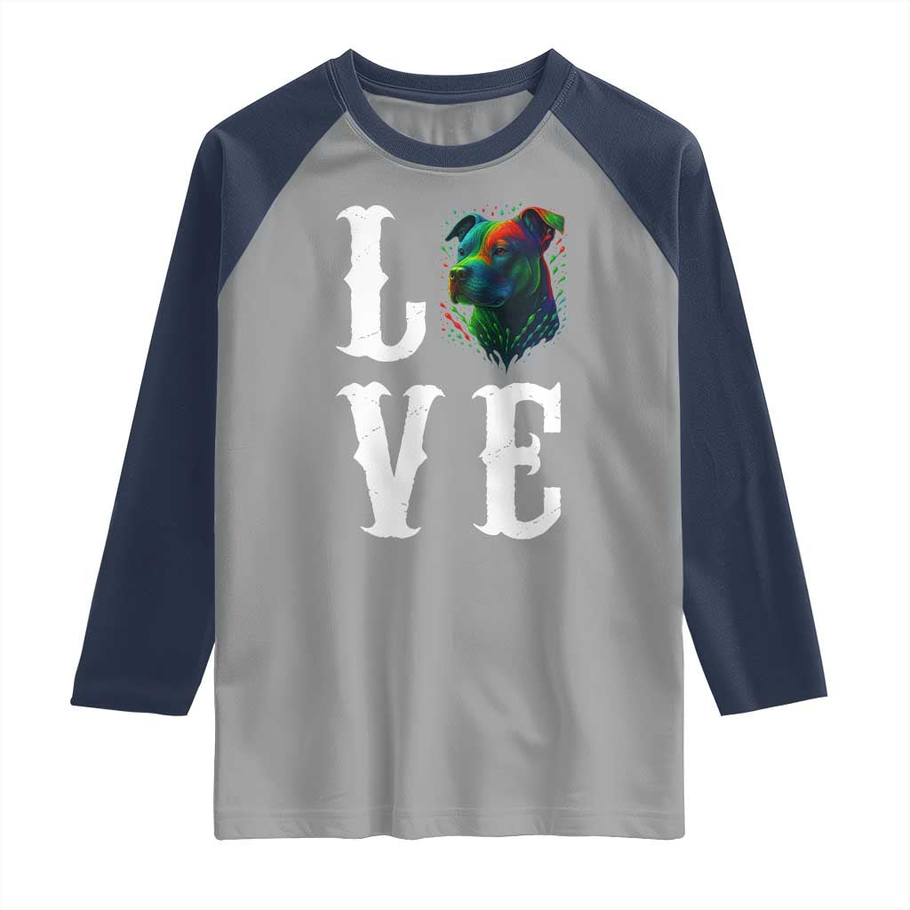 Colorful Pitbull Graphic Art For Dog Lover Raglan Shirt TS12 Sport Gray Navy Print Your Wear