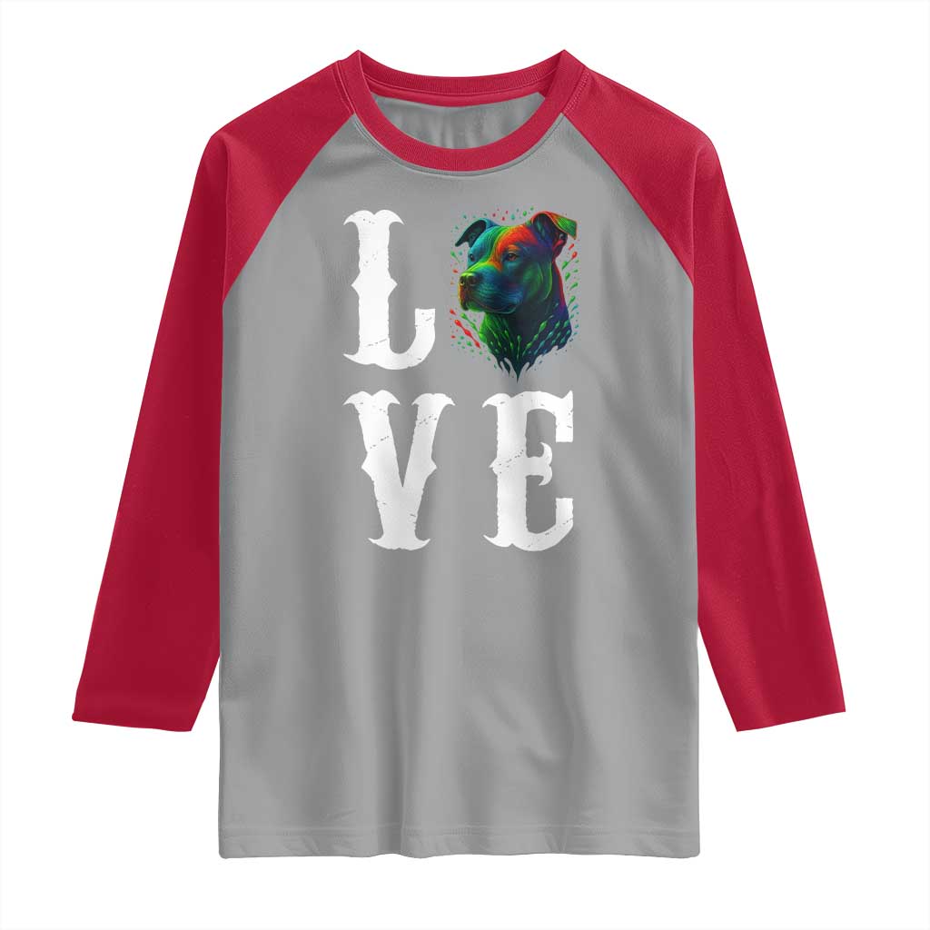 Colorful Pitbull Graphic Art For Dog Lover Raglan Shirt TS12 Sport Gray Red Print Your Wear