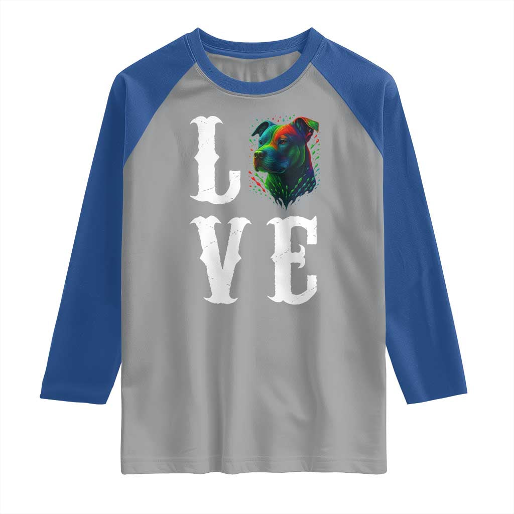 Colorful Pitbull Graphic Art For Dog Lover Raglan Shirt TS12 Sport Gray Royal Print Your Wear