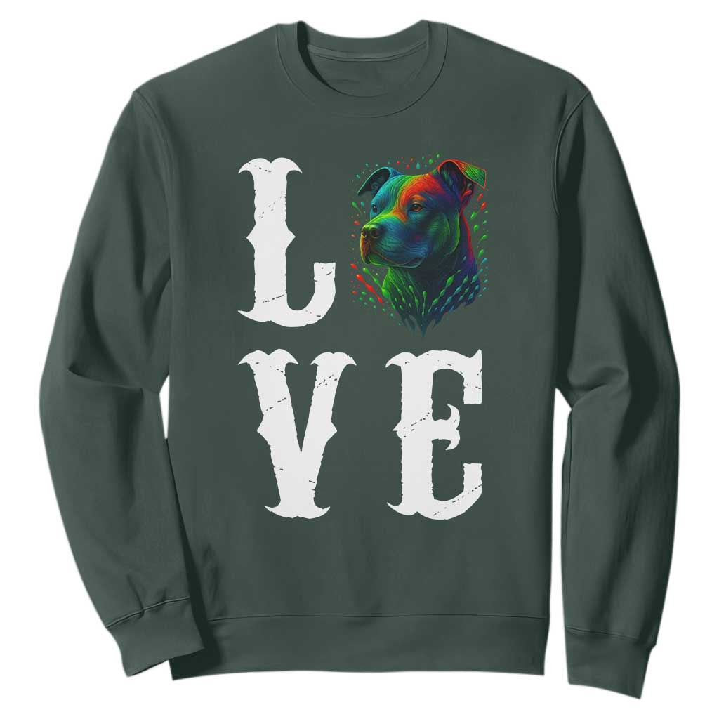 Colorful Pitbull Graphic Art For Dog Lover Sweatshirt TS12 Dark Forest Green Print Your Wear