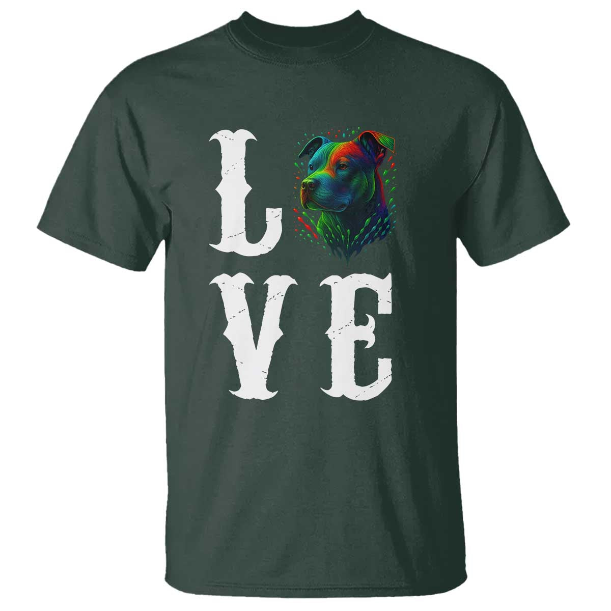 Colorful Pitbull Graphic Art For Dog Lover T Shirt TS12 Dark Forest Green Print Your Wear