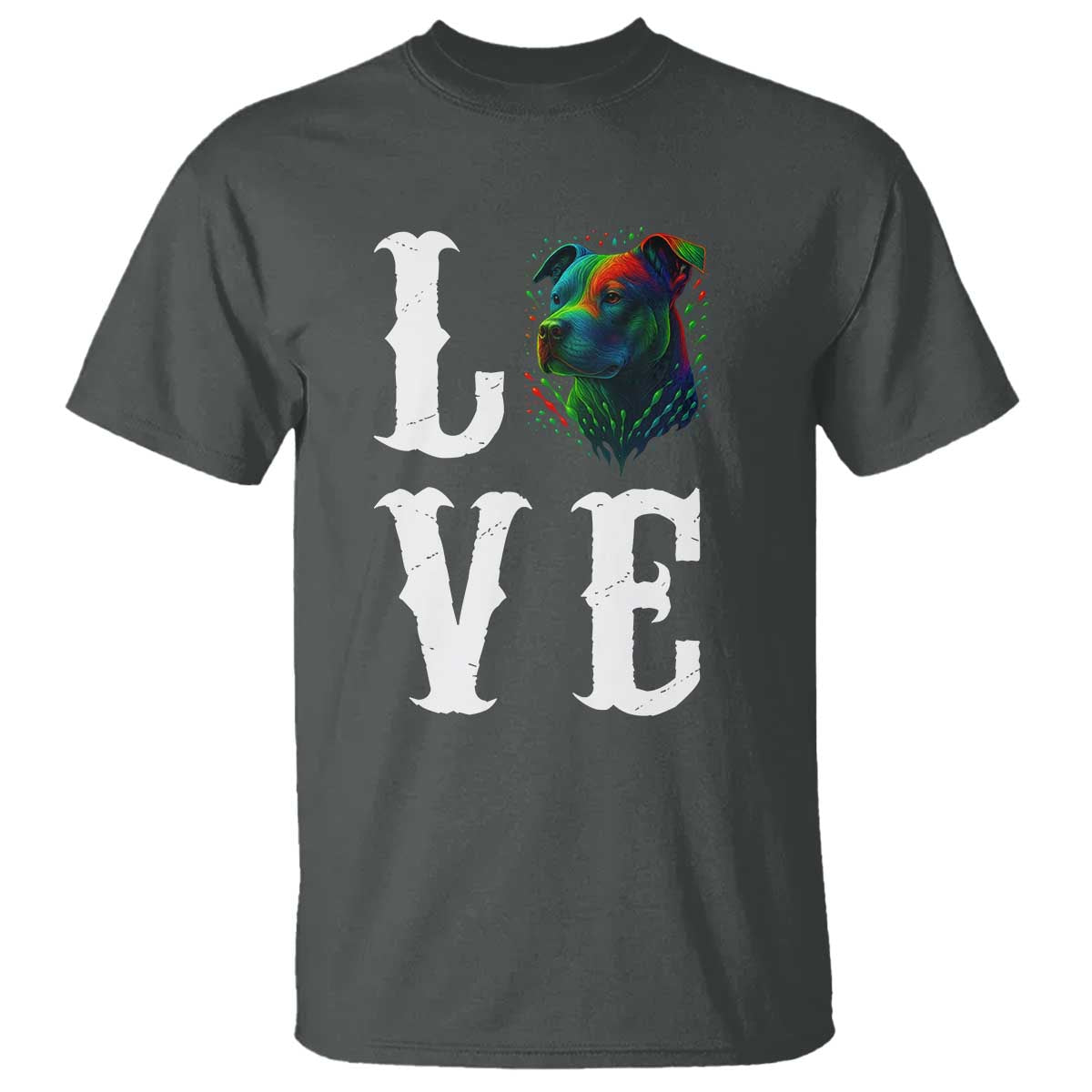 Colorful Pitbull Graphic Art For Dog Lover T Shirt TS12 Dark Heather Print Your Wear