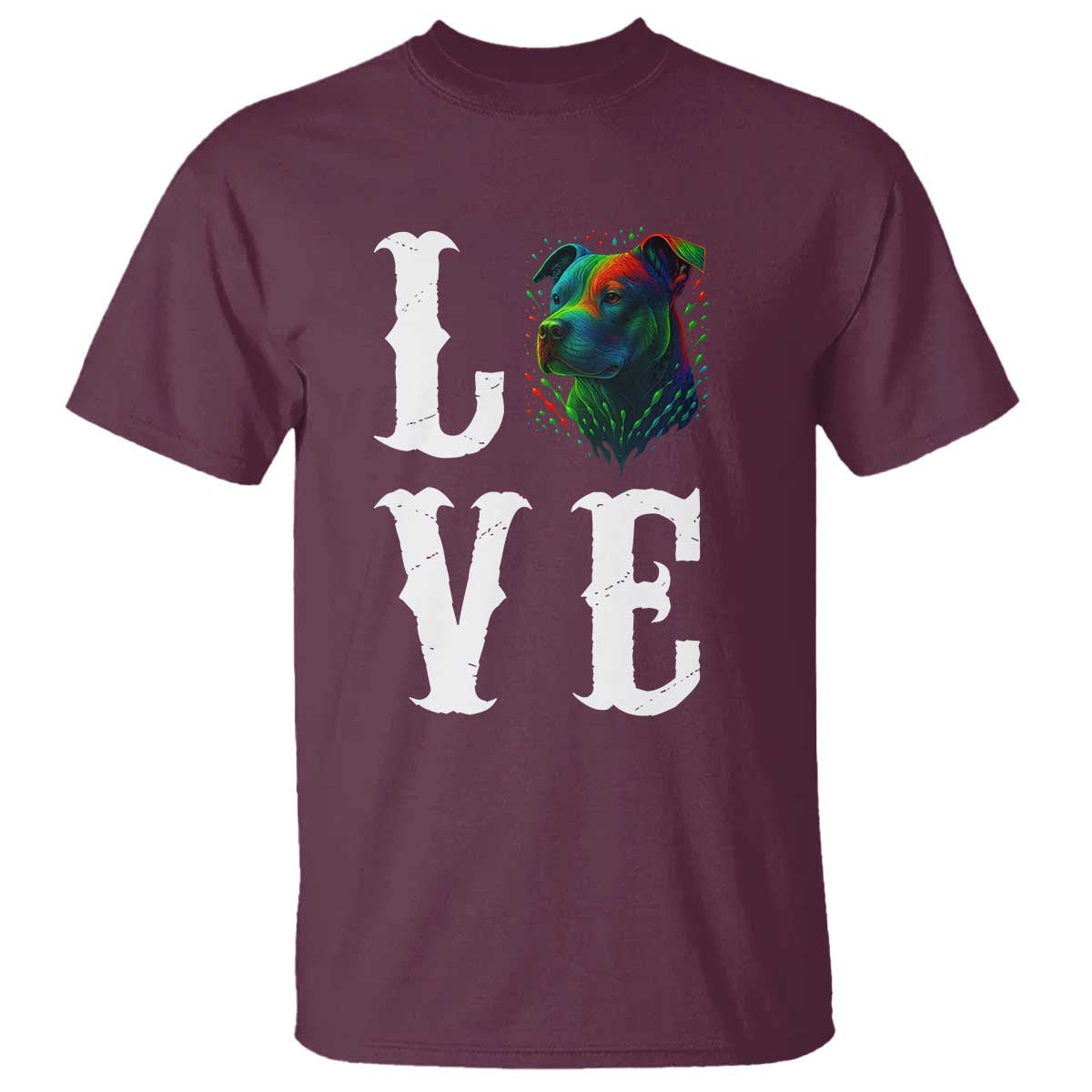 Colorful Pitbull Graphic Art For Dog Lover T Shirt TS12 Maroon Print Your Wear