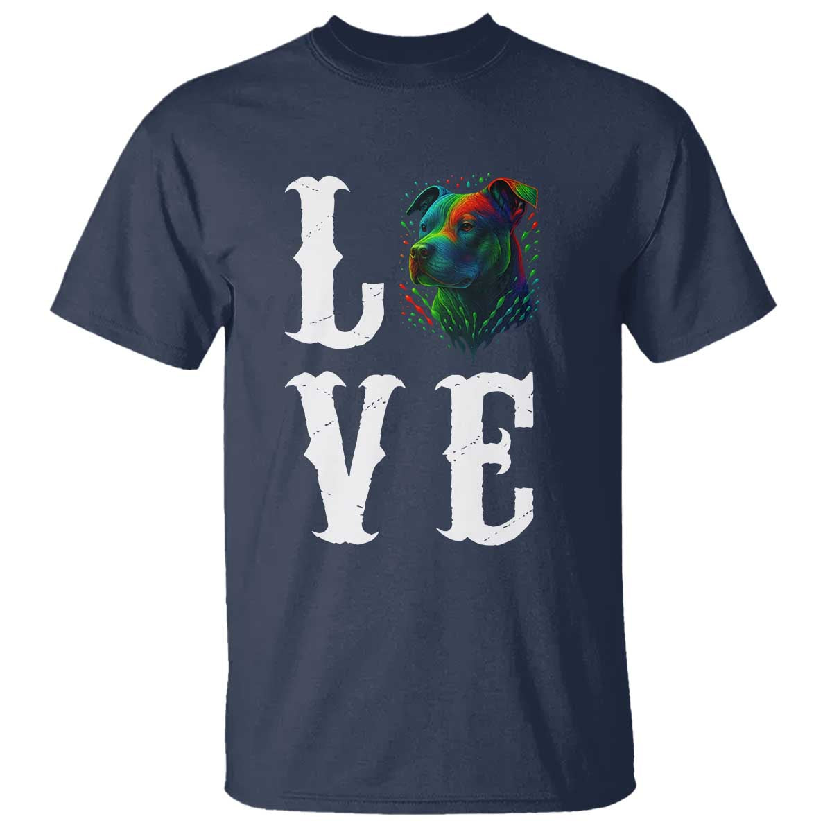 Colorful Pitbull Graphic Art For Dog Lover T Shirt TS12 Navy Print Your Wear