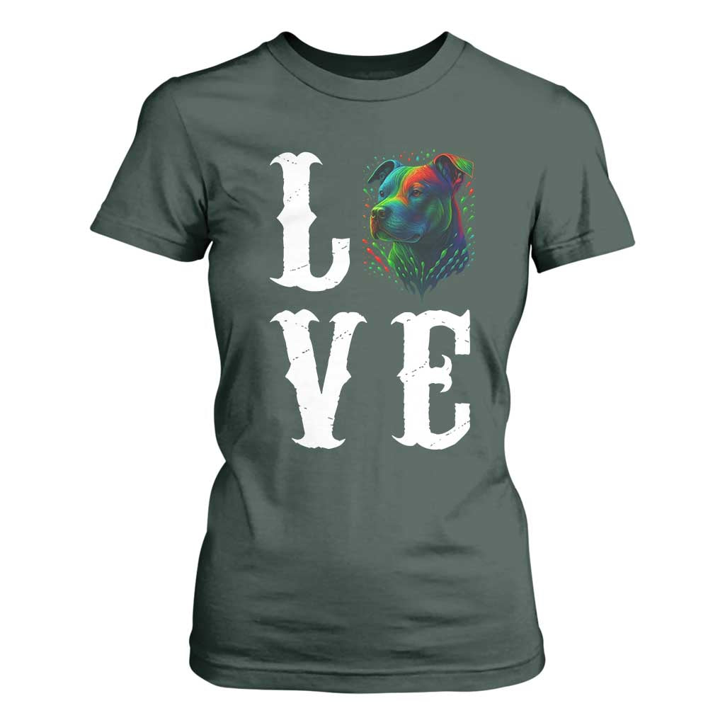 Colorful Pitbull Graphic Art For Dog Lover T Shirt For Women TS12 Dark Forest Green Print Your Wear