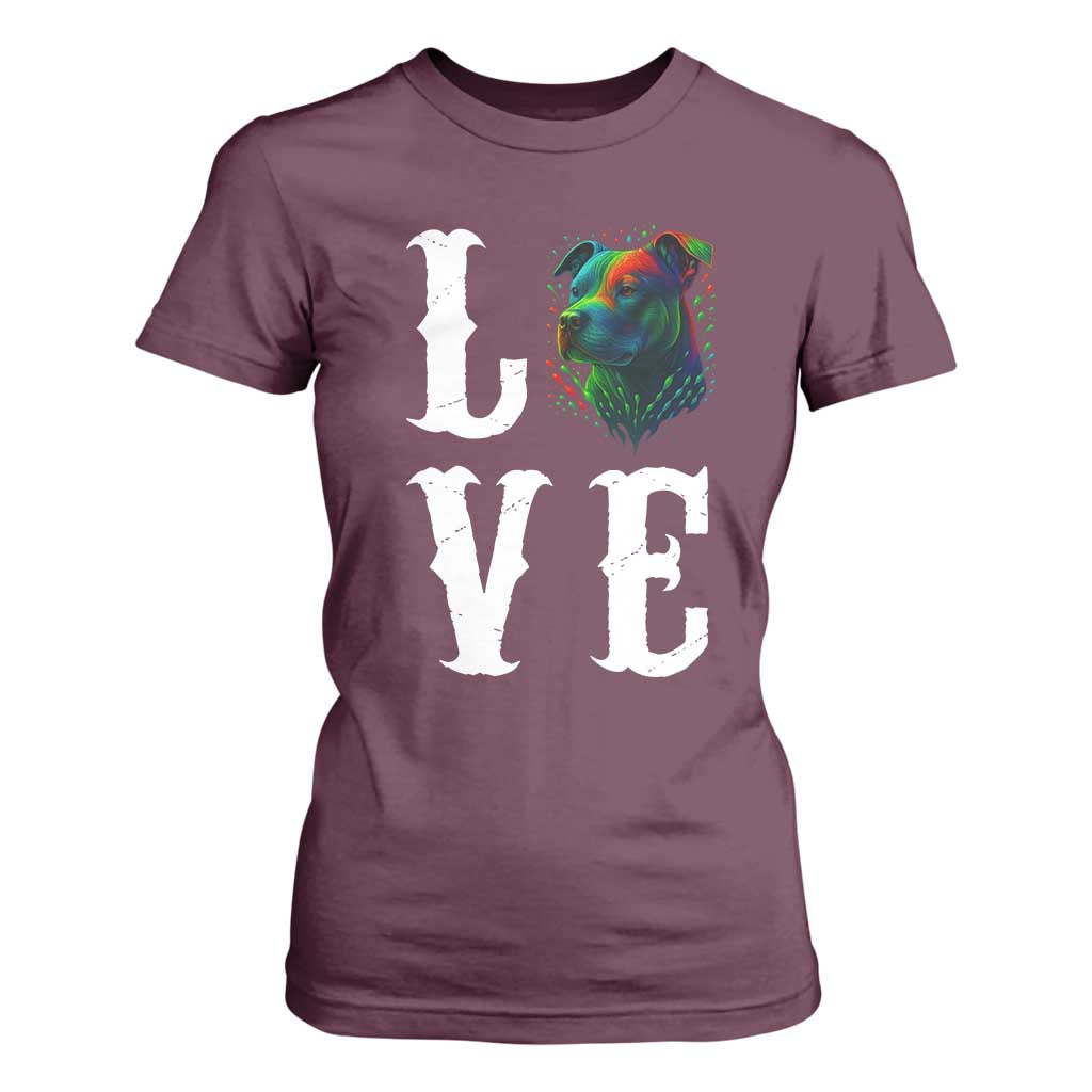 Colorful Pitbull Graphic Art For Dog Lover T Shirt For Women TS12 Maroon Print Your Wear
