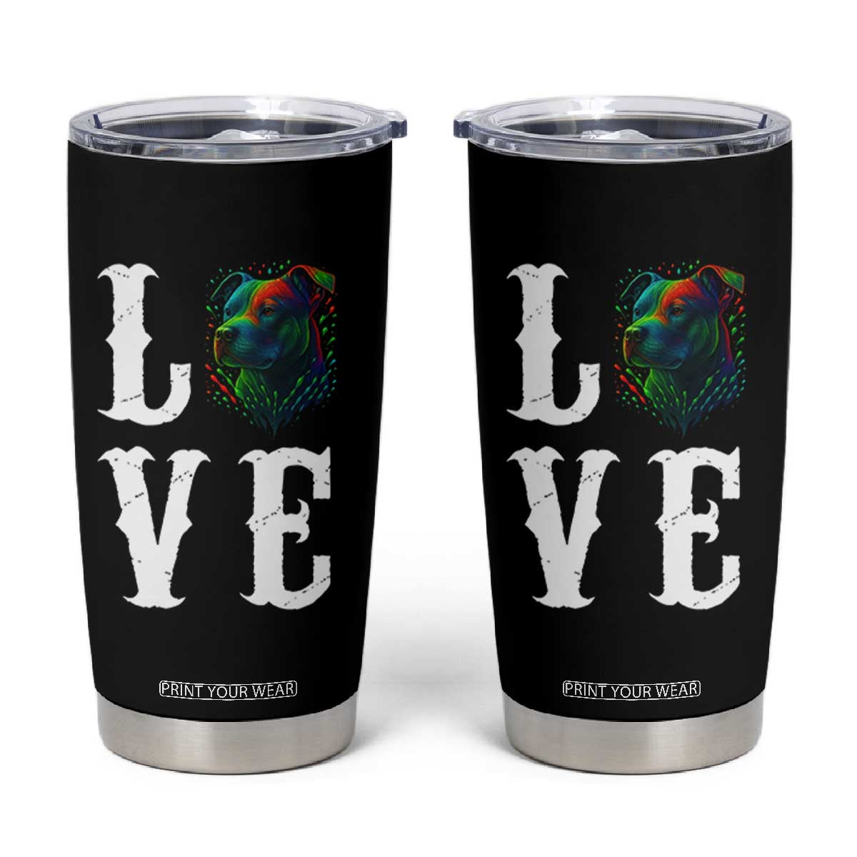 Colorful Pitbull Graphic Art For Dog Lover Tumbler Cup TS12 Black Print Your Wear