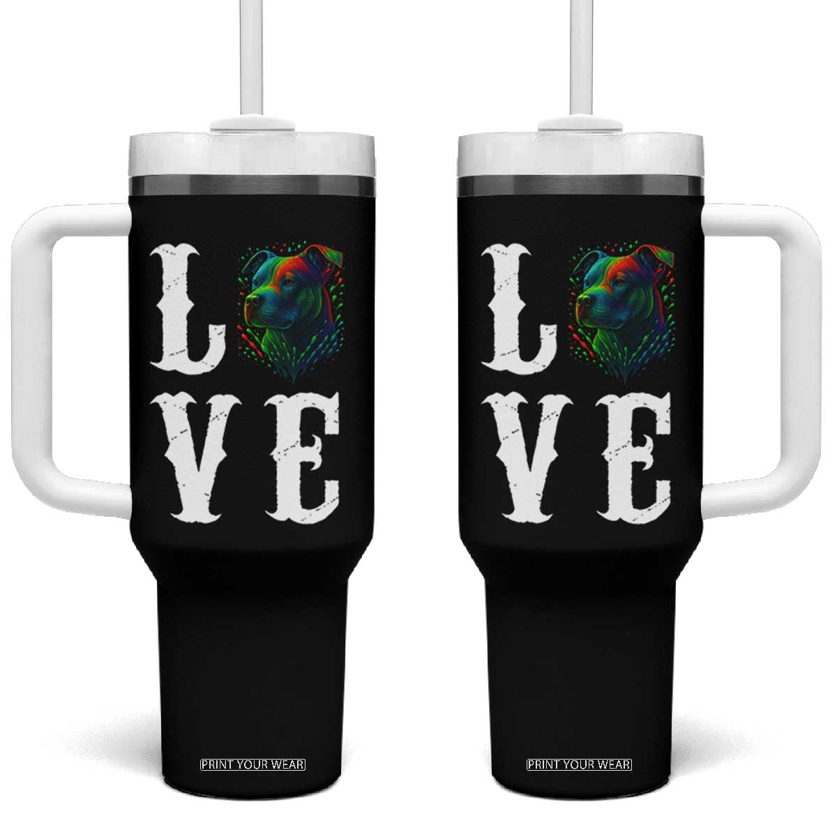 Colorful Pitbull Graphic Art For Dog Lover Tumbler With Handle TS12 One Size: 40 oz Black Print Your Wear