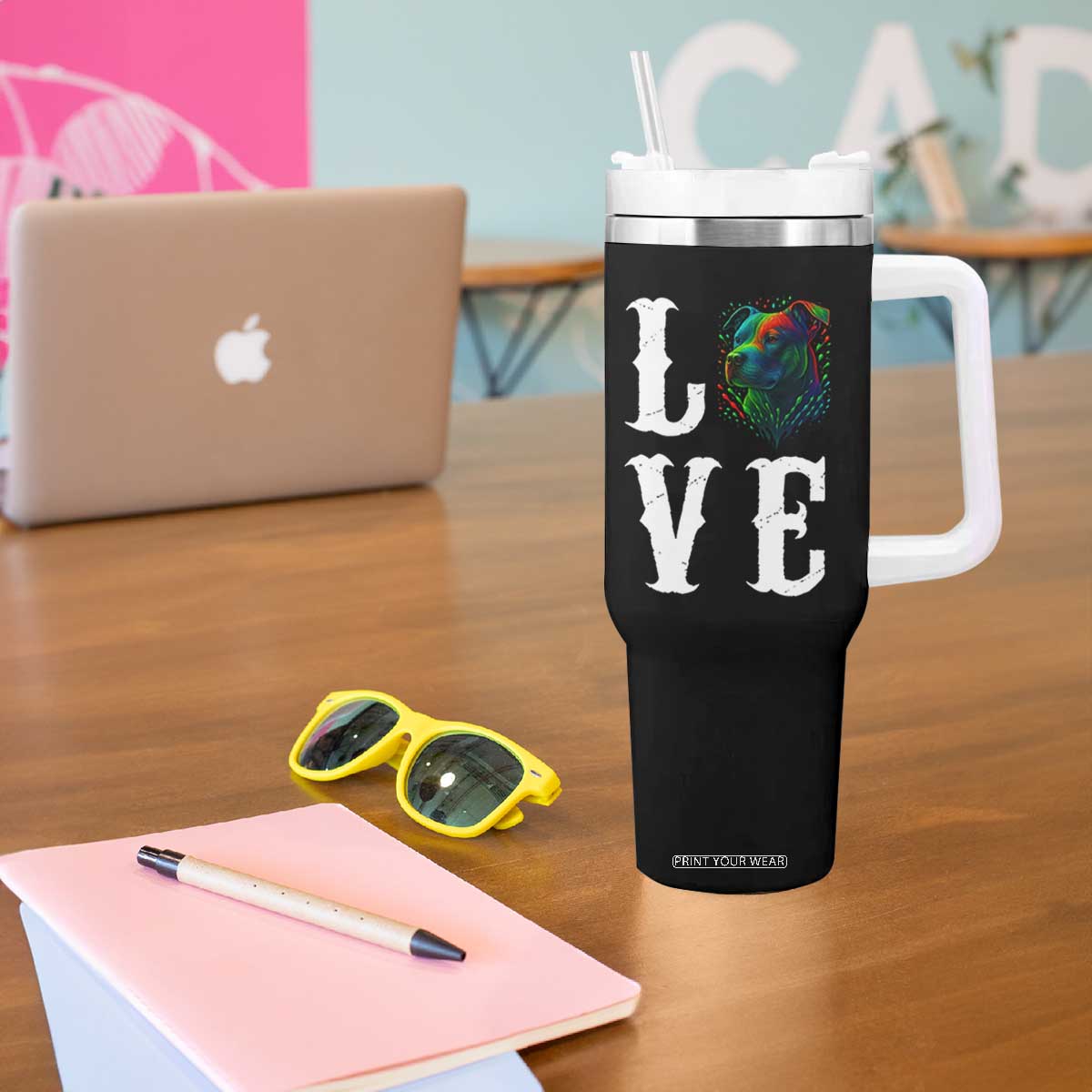 Colorful Pitbull Graphic Art For Dog Lover Tumbler With Handle TS12 Print Your Wear