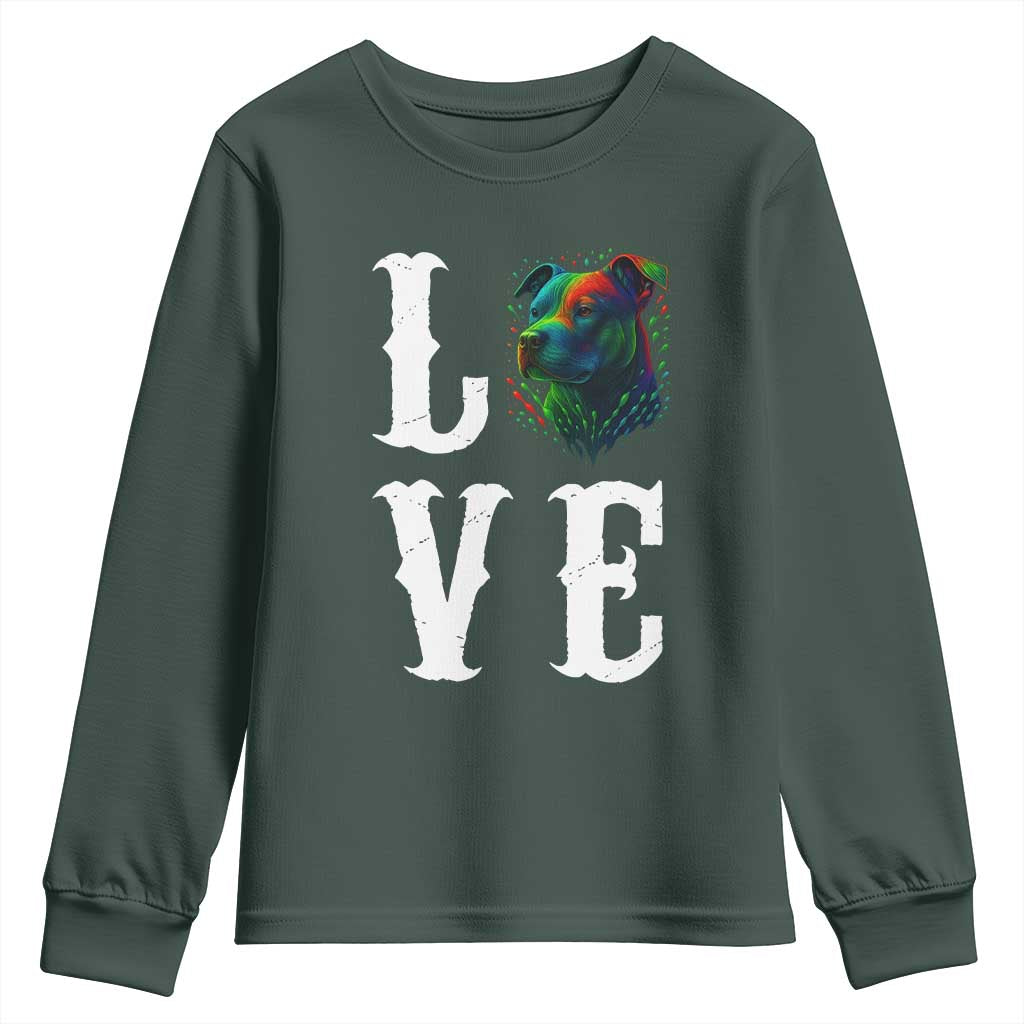 Colorful Pitbull Graphic Art For Dog Lover Youth Sweatshirt TS12 Dark Forest Green Print Your Wear