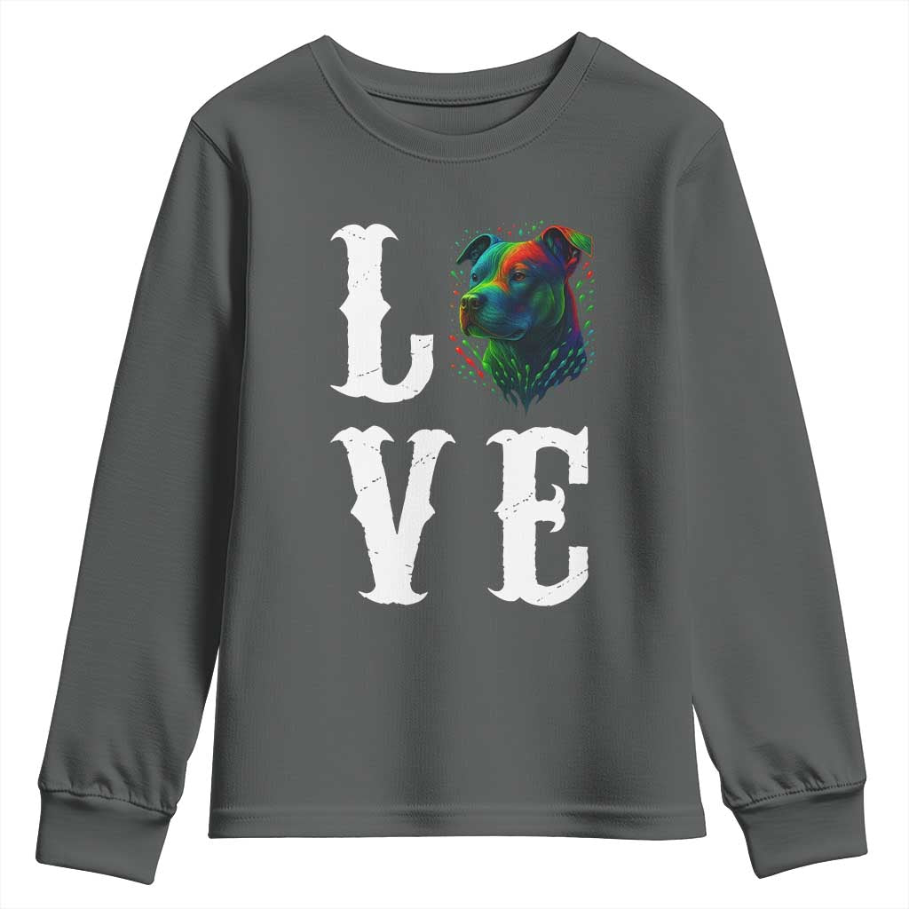 Colorful Pitbull Graphic Art For Dog Lover Youth Sweatshirt TS12 Dark Heather Print Your Wear