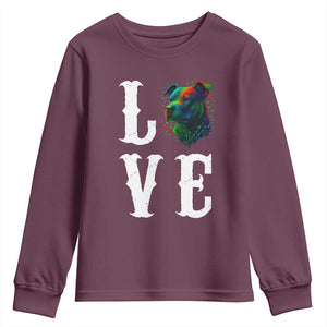 Colorful Pitbull Graphic Art For Dog Lover Youth Sweatshirt TS12 Maroon Print Your Wear