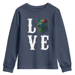 Colorful Pitbull Graphic Art For Dog Lover Youth Sweatshirt TS12 Navy Print Your Wear