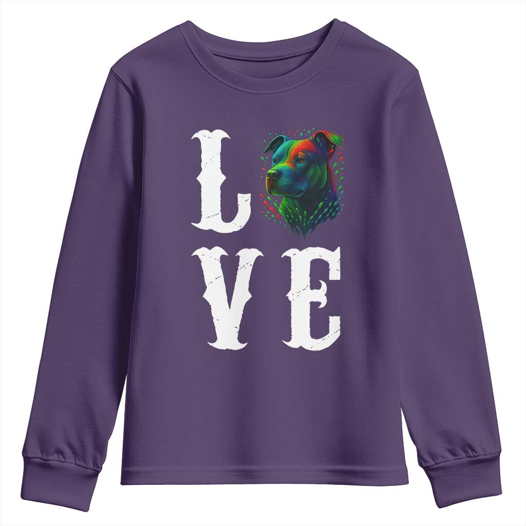Colorful Pitbull Graphic Art For Dog Lover Youth Sweatshirt TS12 Purple Print Your Wear
