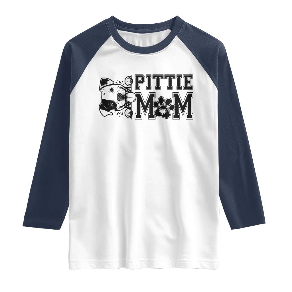 Pittie Mom Raglan Shirt Funny Gift For Pitbull Lover TS12 White Navy Print Your Wear