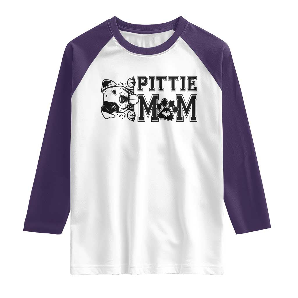 Pittie Mom Raglan Shirt Funny Gift For Pitbull Lover TS12 White Purple Print Your Wear