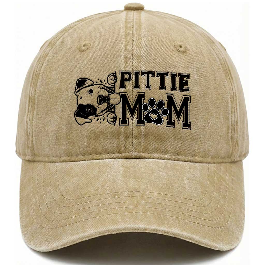 Pittie Mom Washed Cotton Baseball Cap Funny Gift For Pitbull Lover TS12 Print Your Wear