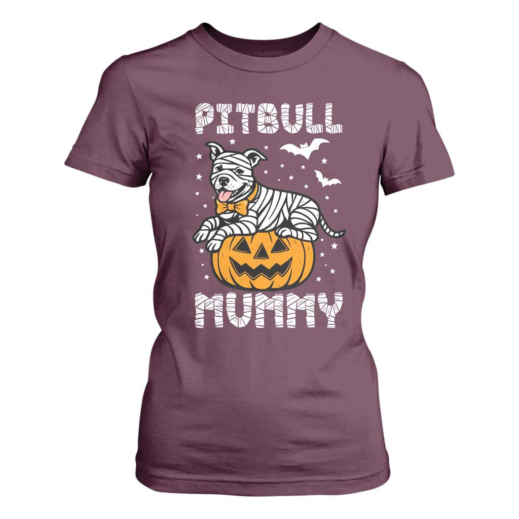 Halloween Dog Lover T Shirt For Women Funny Pitbull Mummy TS12 Maroon Print Your Wear