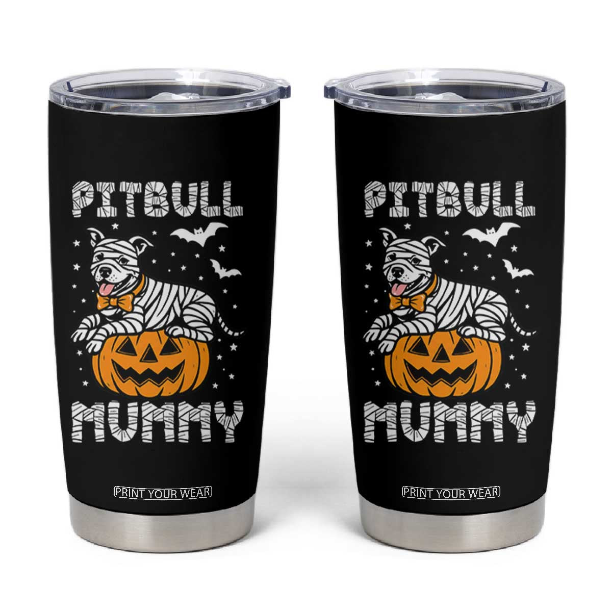 Halloween Dog Lover Tumbler Cup Funny Pitbull Mummy TS12 Black Print Your Wear